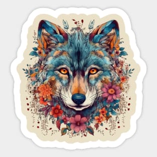 Colorful Wolf With Flowers Sticker